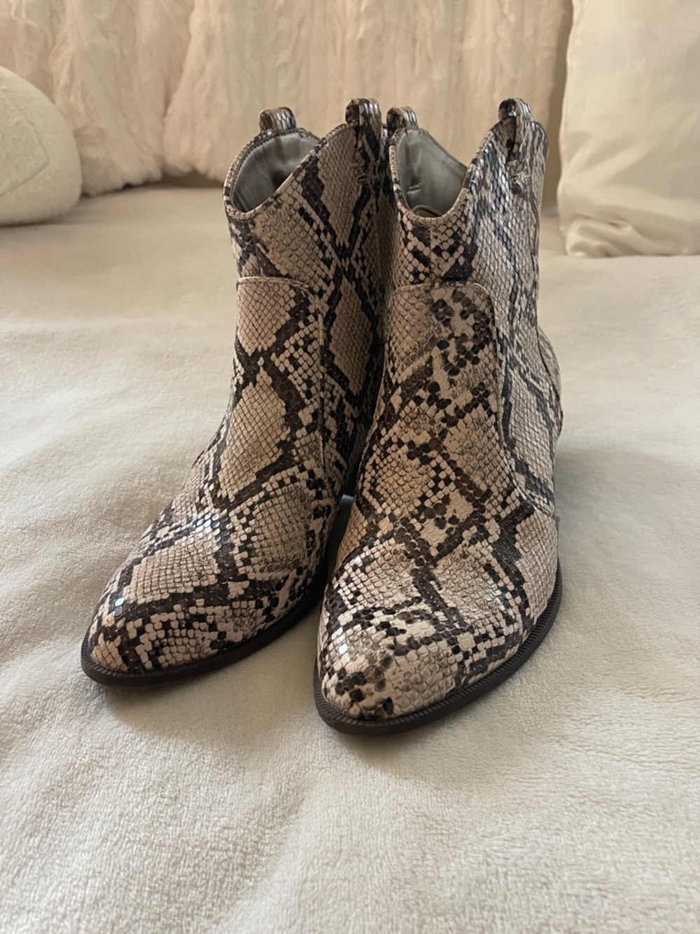 Women’s Snake Print Ankle Boots - Neutral Tones